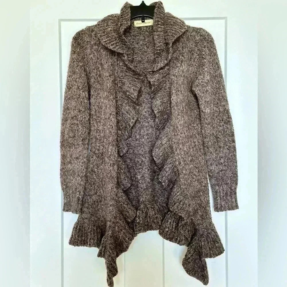 Moon River Brown Ruffled Cardigan Sweater